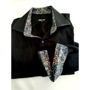 Jared Lang Button Up Shirt Mens L Large Black Geometric Flip Cuff Long Sleeves